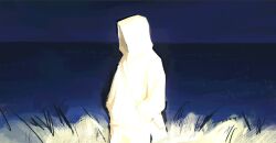 Rule 34 | 1other, bag, color contrast, cry of fear, faceless, glowing, grass, hands in pockets, highres, hood, hood up, hoodie, horizon, shoulder bag, simon henriksson, solo, tall grass, thonny222, upper body, white hoodie