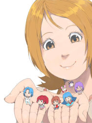 10s 2boys 4girls aino_megumi akinbo_(hyouka_fuyou) bad_id bad_pixiv_id blue_(happinesscharge_precure!) blue_eyes blue_hair blush bow brown_eyes brown_hair chibi gurasan_(happinesscharge_precure!) happinesscharge_precure! hikawa_iona long_hair mini_person miniboy minigirl multiple_boys multiple_girls oomori_yuuko pink_bow precure ribbon_(happinesscharge_precure!) sagara_seiji shirayuki_hime short_hair simple_background size_difference smile twintails