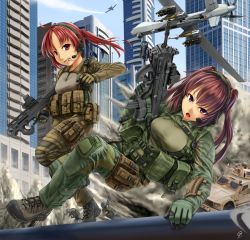 2girls a-10_thunderbolt_ii absurdres action aerial_bomb agm-114_hellfire air-to-surface_missile anti-tank_guided_missile anti-tank_missile assault_rifle attack_aircraft battle boeing bomb building bullpup carbine city clenched_teeth close_air_support commentary contrail dated day drone eotech explosion explosive fairchild_aircraft fairchild_republic fn_f2000 fn_herstal gbu-12_paveway_ii general-purpose_bomb general_atomics_aeronautical_systems gloves grenade grenade_pin guided_bomb gun gun_shield gunship hair_ribbon headset helmet highres holster humvee jpc knee_pads laser-guided_bomb load_bearing_vest lockheed_martin long_hair magpul magpul_pdr magpul_pdr-c military military_vehicle missile modular_weapon_system motor_vehicle mouth_hold mq-9_reaper multiple_boys multiple_girls northrop_grumman open_mouth original paveway personal_defense_weapon ponytail precision-guided_munition prototype_design purple_eyes purple_hair raytheon_company raytheon_technologies red_eyes red_hair ribbon rifle road running scrunchie see-through_clothes shield short-barreled_rifle signature silhouette sky soldier street submachine_gun surface-to-surface_missile teeth texas_instruments thigh_holster transparent transparent_armor_gun_shield twintails unmanned_aerial_vehicle unmanned_combat_aerial_vehicle war weapon