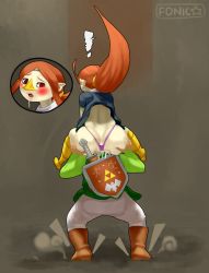 ! 1boy 1girl anal anilingus artist_request ass blush cowgirl_position falling head_in_ass head_insertion hetero highres huge_ass large_insertion link looking_down medli nintendo oral panties sitting sitting_on_face sitting_on_head sitting_on_person sitting_on_shoulder sitting_on_shoulders standing straddling the_legend_of_zelda third-party_edit toon_link underwear wide_hips