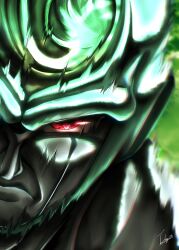Rule 34 | 1boy, absurdres, close-up, colored skin, dragon ball, dragonball z, eye reflection, grey skin, highres, male focus, meta-cooler, reflection, solo, son goku, tcdynamite12