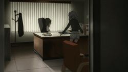 00s 2girls alcohol animated animated_gif asougi_rin clothes_grab kiss lowres mimi_(mnemosyne) mnemosyne multiple_girls necktie necktie_grab neckwear_grab shared_food vodka yuri