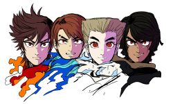 4boys animification bad_id bad_pixiv_id black_hair blue_eyes brown_hair cole_(ninjago) evil_smile hair_over_one_eye japanese_clothes jay_(ninjago) kai_(ninjago) male_focus multiple_boys ninjago red_eyes shimotsuki_kitsune short_hair silver_hair smile spiked_hair the_lego_group thick_eyebrows turtleneck zane_(ninjago)