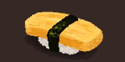 Rule 34 | fish (food), food, food focus, hisachan55cute, nigirizushi, no humans, nori (seaweed), original, pixel art, rice, scenery, simple background, still life, sushi