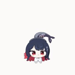 1girl animated animated_gif black_footwear black_hair black_skirt blush_stickers chibi collared_shirt commentary dress_shirt ellen_joe fins fish_tail full_body hair_ornament hairclip incoming_hug medium_hair mole mole_under_eye multicolored_hair multiple_moles no_nose pantyhose red_eyes red_hair shark_tail sharp_teeth shirt short_sleeves skirt sleeping solo tail teeth two-tone_hair umihio white_shirt x_hair_ornament zenless_zone_zero zzz