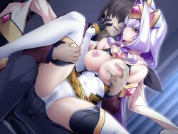 1boy 1girl azarin_(kouyoku_senki_exs-tia) black_gloves black_pants boots breasts breasts_out brown_hair cameltoe censored clothes_lift covered_navel detached_sleeves dutch_angle elbow_gloves exs-tia_magica faceless faceless_male game_cg gem gloves grabbing_another&#039;s_breast grabbing_from_behind groping hair_intakes headgear hetero indoors inoino jacket kouyoku_senki_exs-tia large_breasts large_variant_set leg_lift leotard long_hair long_sleeves looking_at_another miniskirt mosaic_censoring nipples non-web_source official_art panties pants parted_lips purple_hair scarf shihou_souma shiny_skin shirt short_hair sitting sitting_on_lap sitting_on_person skirt skirt_lift spread_legs thigh_boots thighhighs underwear variant_set very_long_hair white_leotard white_scarf white_sleeves white_thighhighs yellow_eyes yellow_skirt