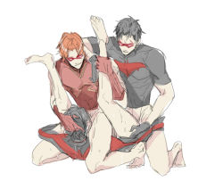 3boys anal arsenal_(dc) batman_(series) black_hair dc_comics dick_grayson double_penetration fellatio group_sex jason_todd male_focus male_penetrated mask mmm_threesome multiple_boys nightwing oral red_hair red_hood_(dc) robin_(dc) roy_harper sex sweat threesome yaoi