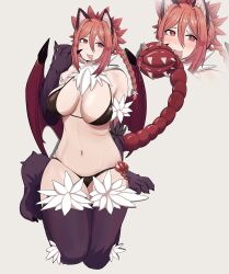 animal_ear_fluff animal_ears animal_hands artist_request bat_wings bikini blush breasts claws highres large_breasts manticore_(monster_girl_encyclopedia) monster_girl monster_girl_encyclopedia pink_hair prehensile_tail red_eyes saliva solo swimsuit tail thick_thighs thighs tongue tongue_out white_background wings