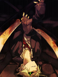 amano_hana androgynous bad_id bad_pixiv_id blonde_hair gender_request gloves glowing glowing_eyes necktie solo