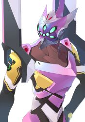 azu_(yu_de_ta_ya_tu) eva_08 evangelion:_3.0_you_can_(not)_redo evangelion_(mecha) extra_eyes green_eyes hand_on_own_hip highres looking_to_the_side mecha neon_genesis_evangelion no_humans rebuild_of_evangelion robot science_fiction solo upper_body white_background