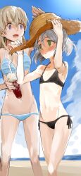 2girls bikini eila_ilmatar_juutilainen groin highres homare_(homaredai) lowleg lowleg_bikini multiple_girls navel sanya_v._litvyak strike_witches swimsuit tagme world_witches_series