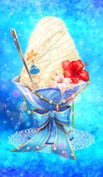 Rule 34 | alma (lasengle), blue background, blue bow, blue theme, bow, chocolate, chocolate icing, chocolate lady no karasawagi, commentary, doily, fate/grand order, fate (series), flower, flower request, food, food focus, gem, hibiscus, icing, no humans, official art, pearl (gemstone), pink flower, red flower, scallop, seashell, shaved ice, shell, starfish, third-party source, white chocolate
