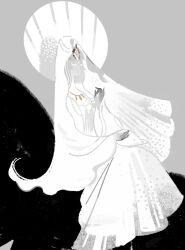 Rule 34 | 1girl, azami117, chinese clothes, cookie run, cookie run: kingdom, diamond (gemstone), highres, long sleeves, mystic flour cookie, pale skin, robe, sitting, solo, veil, white hair, white robe, white theme, white veil, wide sleeves