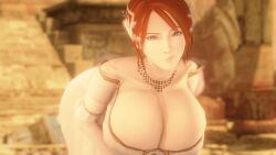 1girl 3d animated animated_gif bare_shoulders bent_over blue_eyes breasts cleavage dress female_focus highres huge_breasts jewelry jiggle looking_at_viewer n-nurico necklace off-shoulder_dress off_shoulder princess_elise_the_third red_hair short_hair solo sonic_(series)