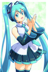 1girl aqua_eyes aqua_hair bare_shoulders detached_sleeves hatsune_miku highres looking_at_viewer mimimix open_mouth solo twintails vocaloid