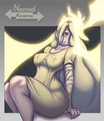 1girl aged_up bandages boku_no_hero_academia breasts eri_(boku_no_hero_academia) female_focus grownup hair_over_one_eye highres horn large_breasts lightning long_hair looking_up red_eyes solo very_long_hair white_hair wide_hips