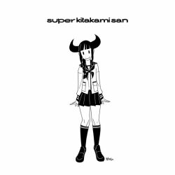 10s 1girl bad_id bad_twitter_id braid callan_(callancoe) character_name english_text female_focus full_body greyscale horns jamiroquai kantai_collection kitakami_(kancolle) kneehighs looking_at_viewer monochrome no_nose school_uniform simple_background smile socks solo translation_request white_background