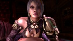 1boy 1girl 3d animated clothed_female_nude_male eyeshadow hetero isabella_valentine namco nude paizuri paizuri_under_clothes penis pov purple_eyeshadow revealing_clothes short_hair solo_focus soul_calibur tagme uncensored video white_hair xxxmtsxxx