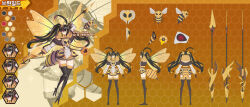 1girl absurdres ahoge antennae arm_up arms_at_sides arthropod_girl bee bee_girl black_hair black_sclera blonde_hair bug carapace color_guide colored_sclera commentary_request flat_color from_behind from_side full_body fur_collar fur_trim gradient_hair half_mask highres holding holding_polearm holding_weapon honey honeycomb_(pattern) huge_ahoge insect insect_girl insect_wings korean_text long_hair mask multicolored_hair multiple_expressions original polearm reference_sheet solo sparkle spear stinger streaked_hair towards_a_dream._seulha twintails two-tone_hair very_long_hair weapon wings yellow_eyes