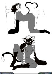 Rule 34 | 1girl, 2017, 2boys, absurdres, artist name, ass, blazblue, blush, braid, breasts, disembodied penis, doggystyle, double penetration, closed eyes, fellatio, grin, group sex, heart, heart tail, hetero, highres, mmf threesome, monochrome, multiple boys, multiple penetration, multiple views, nipples, nude, oral, penis, pussy, sequential, sex, sex from behind, sharp teeth, simple background, smile, spitroast, tail, taokaka, teeth, threesome, twin braids, uncensored, urielmanx7, white background