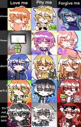 1girl ? animation_vs._minecraft animator_vs._animation animification blue_(animator_vs._animation) character_name chibi closed_mouth cropped_torso english_text everyone gold_(animator_vs._animation) gradient_background green_(animator_vs._animation) hair_between_eyes highres humanization kkdbd1126 long_hair open_mouth orange_(animator_vs._animation) purple_(animator_vs._animation) red_(animator_vs._animation) short_hair the_chosen_one_(animator_vs._animation) the_dark_lord_(animator_vs._animation) upper_body victim_(animator_vs._animation) yellow_(animator_vs._animation)