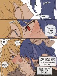 Rule 34 | 1boy, 1girl, 3koma, assertive female, blush, comic, dizzy (guilty gear), english text, guilty gear, hetero, highres, ky gwangin, ky kiske, red eyes, speech bubble, sweat