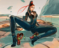 1girl 2017 absurdly_long_hair ankle_gun anus arm_support ass bayonetta bayonetta_(series) beehive_hairdo black-framed_eyewear black_bodysuit black_hair bodysuit boots breasts brooch cleavage cleavage_cutout closed_mouth clothing_cutout commentary earrings female_focus full_body gameplay_mechanics glasses gluteal_fold green_eyes hair_ribbon head_tilt high_heel_boots high_heels jewelry joel_jurion large_breasts leg_up lips living_clothes long_hair long_legs looking_at_viewer mole mole_under_mouth navel nipples nose outdoors ponytail prehensile_hair red_lips ribbon shadow sitting solo spread_legs thick_lips undressing variant_set very_long_hair