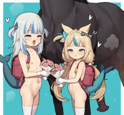 2girls ? ?? animal_ears animal_penis backpack bag blonde_hair blue_background blue_borscht blue_eyes blue_hair bouquet cat_ears cleft_of_venus commentary crime_prevention_buzzer english_commentary fins fish_girl fish_tail flat_chest flower gawr_gura gloves grey_hair hair_ornament half-closed_eyes has_bad_revision has_censored_revision heart highres holding holding_bouquet hololive hololive_english horse horse_penis indie_virtual_youtuber lifebuoy_hair_ornament loli long_hair low_twintails multicolored_hair multiple_girls navel nipples nude one_side_up open_mouth paid_reward_available penis pussy randoseru red_bag sameko_saba shark_girl shark_hair_ornament shark_tail simple_background streaked_hair tail textless_version thighhighs twintails two_side_up uncensored very_long_hair virtual_youtuber voice_actor_connection white_gloves white_thighhighs