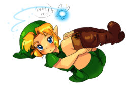 ass ass_focus blonde_hair blue_hair blush boots bulge drcockula green_hat green_shorts green_tunic hat link male_focus navy nintendo shorts shota solo the_legend_of_zelda the_legend_of_zelda:_ocarina_of_time tunic young_link