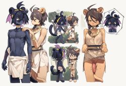 1boy 1girl ahoge animal_ears black_fur black_hair brown_hair clothes_lift commentary creatures_(company) dress dress_lift english_commentary furrification furry furry_female furry_male furry_with_furry futanari game_freak highres juliana_(pokemon) kieran_(pokemon) knifedragon lifting_own_clothes multiple_views nintendo penis pokemon pokemon_sv short_hair tail testicles uncensored white_dress