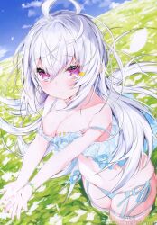 1girl breast_hold breasts cameltoe character_request groin lingerie no_bra panties string_panties tagme thighhighs underwear