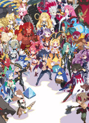 6+boys 6+girls absolutely_everyone absurdres ahoge animal_ears annotated aqua_hair archer_(disgaea) armor asagiri_asagi axe bear_(disgaea) bird black_armor black_footwear black_gloves black_hair black_hairband black_pants black_pantyhose black_shorts blonde_hair bloodis_(disgaea) blue_bow blue_hair blue_skin boots bow breasts bright_pupils cape chimera_(disgaea) choker christo_(disgaea) coat colored_skin crown curly_hair curry dark_knight_(disgaea) detached_sleeves disgaea dragon_(disgaea) drill_hair elbow_gloves everyone fairy_(disgaea) fairy_wings female_warrior_(disgaea) fingerless_gloves fish food fox_ears full_armor gloves green_hair green_pants gun hair_bow hair_ornament hair_over_eyes hair_over_one_eye hairband harada_takehito headband heavy_knight_(disgaea) highres holding holding_axe holding_gun holding_staff holding_sword holding_weapon horns imp_(disgaea) jewelry killia_(disgaea) kiseru large_breasts legs_apart liezerota_(disgaea) long_hair looking_at_viewer low_ponytail luchador_mask lucky_board_(disgaea) mage_(disgaea) maid_(disgaea) majorita_(disgaea) makai_senki_disgaea_5 male_healer_(disgaea) male_warrior_(disgaea) mini_crown monster multiple_boys multiple_girls muscular muscular_male nine-tailed_fox_(disgaea) ninja_(disgaea) official_art pants pantyhose penguin pink_eyes pink_hair pirate_(disgaea) pointy_ears ponytail prinny purple_armor purple_eyes purple_hair rabbit rabbit_(disgaea) rabbit_ears red_crown red_eyes red_headband red_magnus red_skin ronin_(disgaea) sage_(disgaea) scarf sea_angel_(disgaea) seraphina_(disgaea) shoes short_hair short_twintails shorts shrimp shrimp_tempura skull_hair_ornament smoking_pipe spiked_hair staff standing sword tempura thighlet topless_male twintails usalia_(disgaea) v_arms void_dark_(disgaea) weapon white_cape white_coat white_hair white_scarf white_skin winged_warrior_(disgaea) wings wrestler_(disgaea) yellow_eyes zeroken_(disgaea)