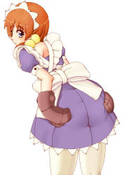 Rule 34 | 1girl, aq interactive, arcana heart, ass, atlus, back, blue eyes, blush, examu, fiona mayfield, from behind, hand on ass, highres, maid, mittens, okosan (pixiv), orange hair, pantyhose
