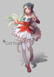 1girl bad_id bad_pixiv_id breasts cat_food_(vocaloid) copyright_name female_focus green_hair hatsune_miku hatsune_miku_(pierretta) highres hood lightofheaven long_hair pantyhose skirt small_breasts solo vocaloid yamaha yellow_eyes