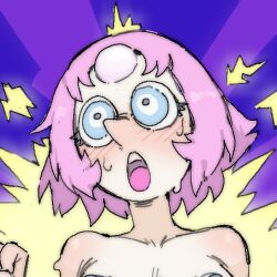 1girl ahegao blush eyelashes forehead_jewel full-face_blush gem nipples open_mouth paid_reward_available pantsu-ripper pearl_(steven_universe) pink_hair pointy_nose short_hair steven_universe teeth upper_teeth_only