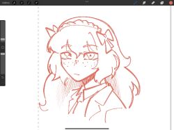 1girl bow collared_shirt freckles hair_bow hairband highres ishmael_(project_moon) jacket lapels limbus_company long_hair looking_at_viewer monochrome necktie notched_lapels project_moon red_theme rope shirt sidelocks simple_background solo yongsa_(ishmaelenjoyer)