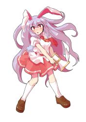 1girl :o animal_ears brown_shoes carrot_pin collared_shirt commentary_request commission dairi full_body highres holding holding_megaphone kneehighs large_variant_set loafers long_hair megaphone necktie open_mouth pink_hair rabbit_ears rabbit_tail raised_eyebrows red_eyes red_necktie red_skirt reisen_udongein_inaba shirt shoes short_sleeves simple_background skeb_commission skirt socks solo standing tachi-e tail touhou transparent_background variant_set very_long_hair white_shirt white_socks