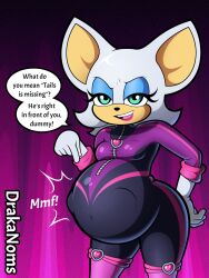 1girl artist_name ass bare_shoulders belly big_belly blue_eyeshadow drakanoms eyeshadow furry halloween hand_on_own_ass highres makeup navel open_mouth rouge_the_bat solo sonic_(series) sonic_prime stomach teeth tongue upper_teeth_only vore