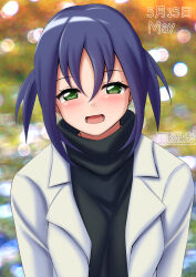 1girl blush chopper_(mizuki_mitsuru) coat green_eyes hayate_no_gotoku! highres nishizawa_ayumu purple_hair short_hair short_twintails smile solo twintails upper_body