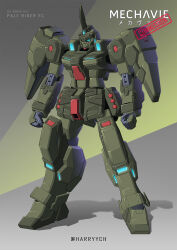Rule 34 | character name, clenched hands, commentary, commission, concept art, english commentary, gundam, harryych, highres, light, mecha, mecha focus, missile pod, mixed-language text, mobile suit, no humans, original, pale rider (mobile suit), redesign, robot, science fiction, shadow, signature