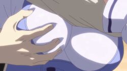 Rule 34 | 1girl, animated, animated gif, blush, breast focus, breasts, breasts out, closed eyes, grabbing another&#039;s breast, groping, groping breast, hair ribbon, headlock, inverted nipples, large breasts, nipples, open mouth, purple hair, ribbon, school uniform, seikon no qwaser, tagme, torn clothes, uno makoto, yamanobe tomo