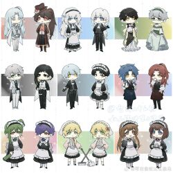 6+boys 6+girls angela_(project_moon) angelica_(project_moon) apron argalia_(project_moon) ayin_(project_moon) benjamin_(project_moon) binah_(project_moon) black_coat blonde_hair blue_hair brown_hair butler carmen_(project_moon) chesed_(project_moon) coat coat_on_shoulders colored_inner_hair crossdressing dress female_butler gebura_(project_moon) glasses green_eyes grey_hair hair_over_one_eye high_ponytail highres hod_(project_moon) hokma_(project_moon) jacket library_of_ruina long_hair low_ponytail maid maid_apron maid_headdress male_maid malkuth_(project_moon) monocle multicolored_hair multiple_boys multiple_girls netzach_(project_moon) one_side_up pants ponytail project_moon roland_(project_moon) sidelocks tiphereth_a_(project_moon) tiphereth_b_(project_moon) very_long_hair vest waiter waitress white_dress white_hair white_jacket white_pants white_vest yellow_eyes yesod_(project_moon) zhizhangertongbaitang