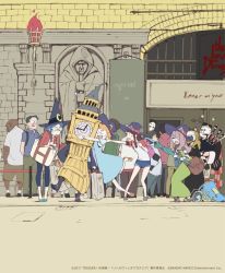 alternate_costume animal_ears backpack bag bagpipes banner blue_dress brown_hair bucket cat_ears closed_eyes cosplay crowd dress glomp handbag hug instrument kagari_atsuko kilt little_witch_academia little_witch_academia:_chamber_of_time long_hair looking_down lotte_jansson multiple_boys multiple_girls official_alternate_costume official_art orange_hair pink_hair queue sandals shopping_bag short_hair shorts sucy_manbavaran sweatdrop torch tote_bag trigger_(company) two-tone_shirt umbrella ursula_callistis will-o&#039;-wisp_(little_witch_academia) yoshigaki_yuusuke