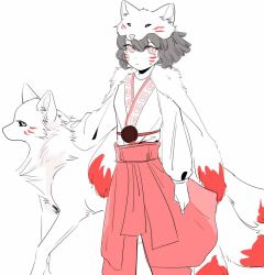 1girl akita_(ninjago) black_hair braid dual_persona highres japanese_clothes lego ninjago short_hair the_lego_group twin_braids wolf yellow_eyes