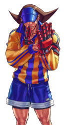 Rule 34 | 1boy, brown hair, edaki shin&#039;ya, gloves, hat over eyes, justice gakuen, male focus, mouth hold, official art, roberto miura, shorts, soccer uniform, solo, sportswear, visor, visor cap