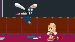 1girl animal_ears animated animated_gif assisted_exposure bug cream_the_rabbit cum cum_in_mouth ejaculation fellatio forced furry loli oral pixel_art project_x rabbit rape robot sonic_(series) wasp
