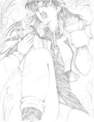 Rule 34 | 1girl, katsuragi misato, long hair, lostunicorn, multiple boys, neon genesis evangelion, open mouth, panties, restrained, underwear