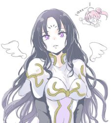 1girl black_hair blush breasts female_focus long_hair looking_at_viewer obera_(tensura) purple_eyes tensei_shitara_slime_datta_ken white_background