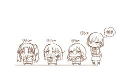 Rule 34 | 4girls, :3, :d, bow, braid, center-flap bangs, ceras yanagida lilienfeld, chibi, chibi only, closed mouth, commentary request, dress, fang, flower, greyscale, hair bow, hair flower, hair ornament, hair ribbon, hasu no sora school uniform, height, height difference, highres, kachimachi kosuzu, kai (kkaaii0427), katsuragi izumi, link! like! love live!, long hair, looking at another, love live!, monochrome, multiple girls, neckerchief, open mouth, osawa rurino, ribbon, sailor collar, sailor dress, school uniform, short sleeves, side ahoge, side braids, simple background, smile, speech bubble, standing, summer uniform, thought bubble, triangle hair ornament, twintails, virtual youtuber, white background, wolf cut