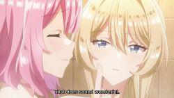 2girls amaori_renako animated bathing bathroom bathtub blonde_hair blue_eyes blush breasts girl_on_top hug kiss multiple_girls nude ouzuka_mai pink_hair purple_eyes sound surprised tagme underwater underwater_view video watashi_ga_koibito_ni_nareru_wake_naijan_murimuri! water yuri